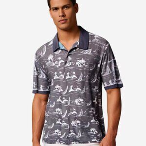 Roundtree & Yorke Polo Shirt Men Size 2XLT Gray Tropical 1/4 Button Up Contrast